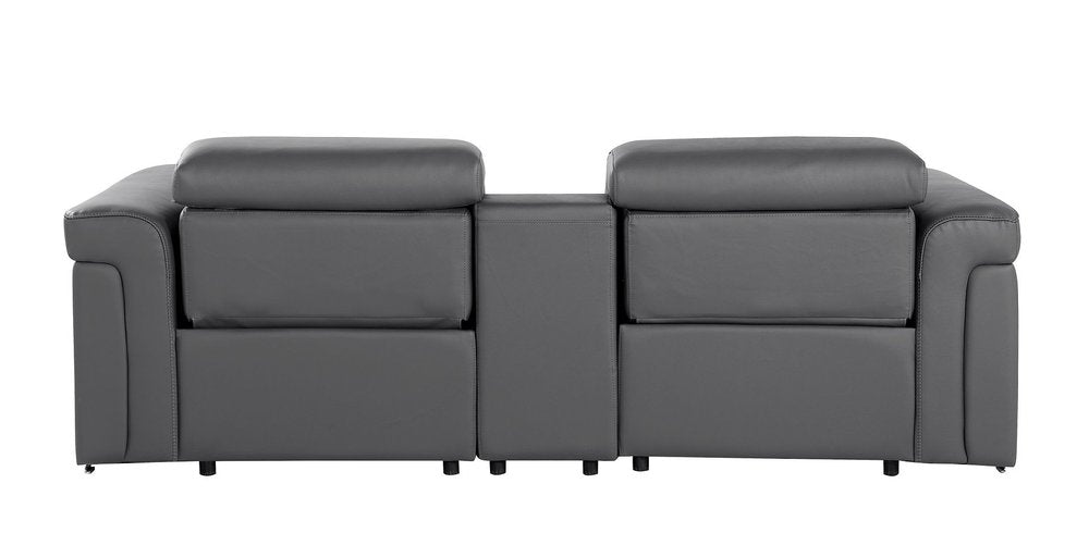 86" Dark Gray and Black Italian Leather Power Reclining Loveseat With Storage