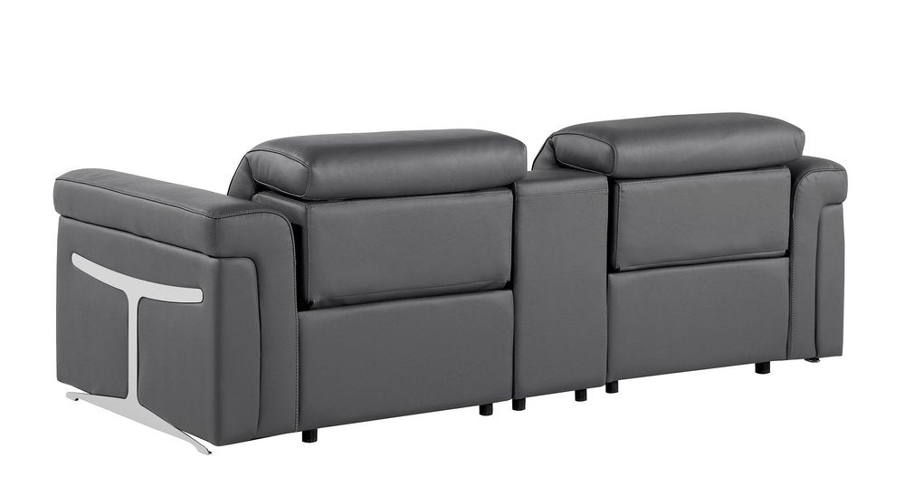 86" Dark Gray and Black Italian Leather Power Reclining Loveseat With Storage