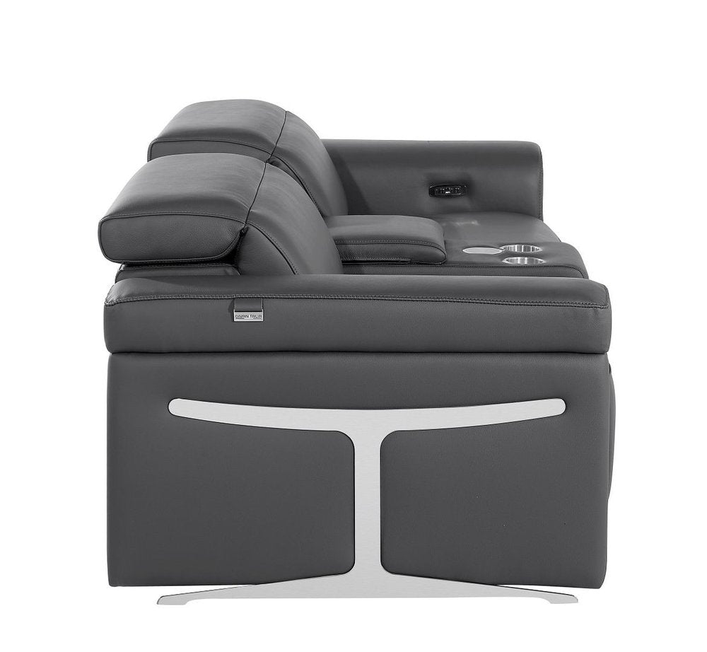 86" Dark Gray and Black Italian Leather Power Reclining Loveseat With Storage