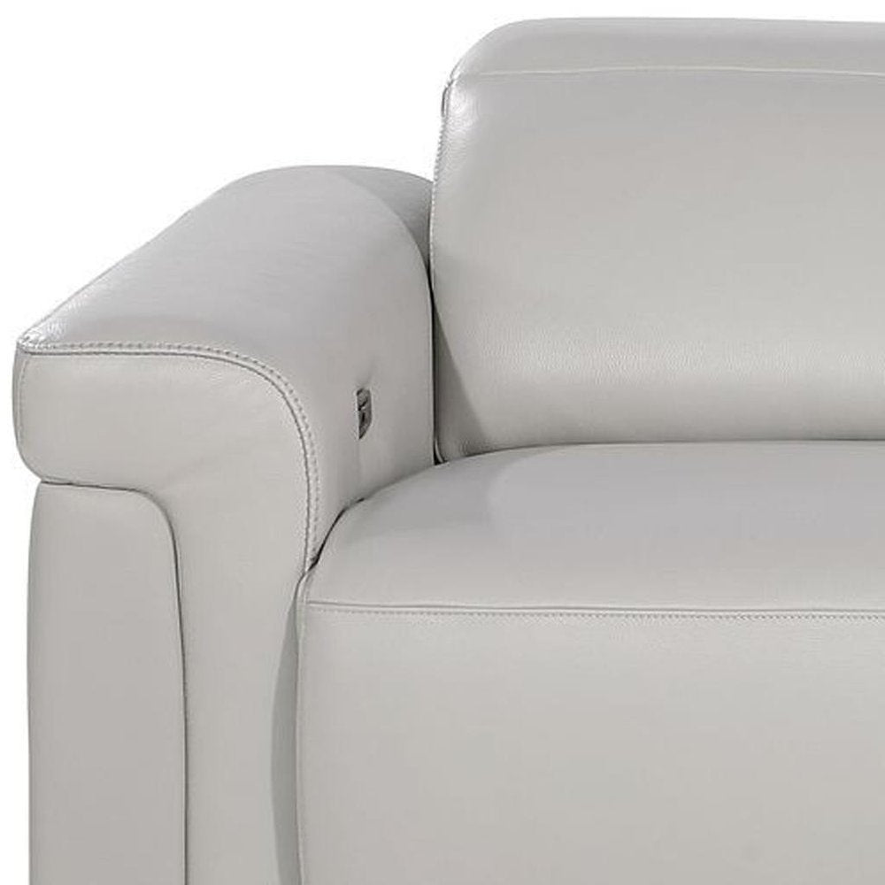 86" Light Gray and Black Italian Leather Power Reclining Loveseat With Storage