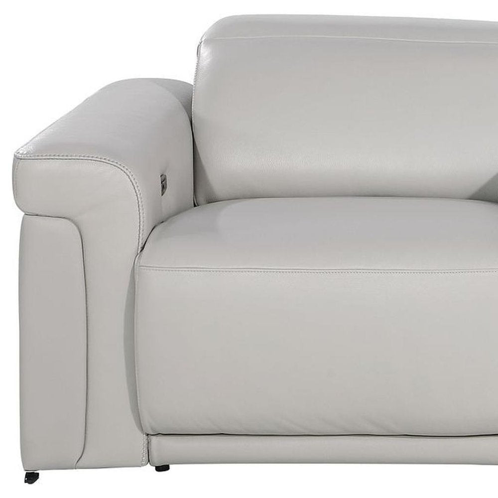 86" Light Gray and Black Italian Leather Power Reclining Loveseat With Storage