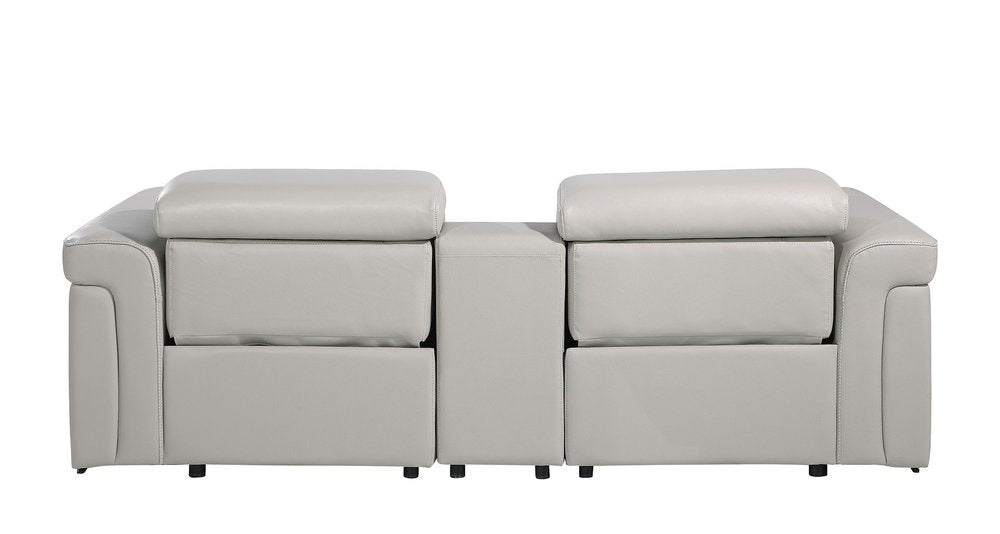 86" Light Gray and Black Italian Leather Power Reclining Loveseat With Storage