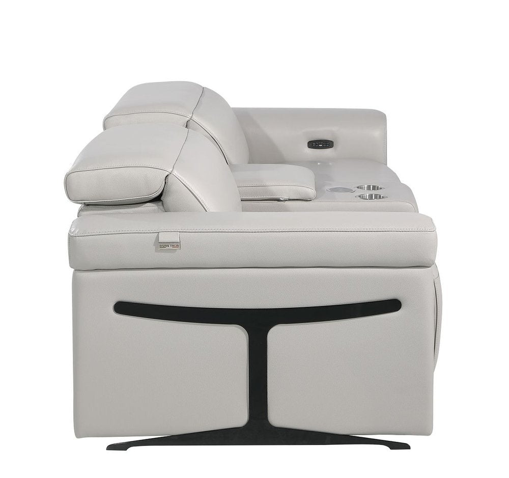 86" Light Gray and Black Italian Leather Power Reclining Loveseat With Storage