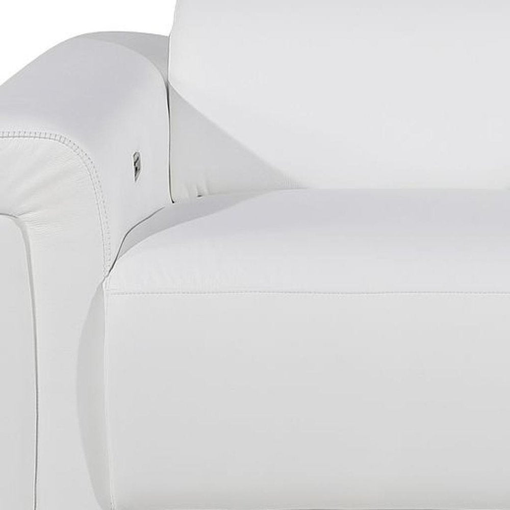 86" White and Black Italian Leather Power Reclining Loveseat With Storage
