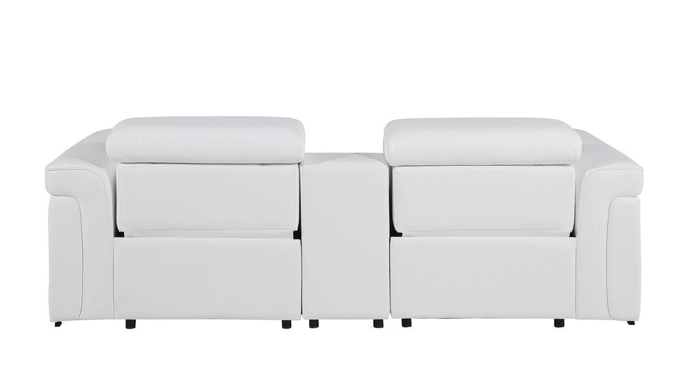 86" White and Black Italian Leather Power Reclining Loveseat With Storage