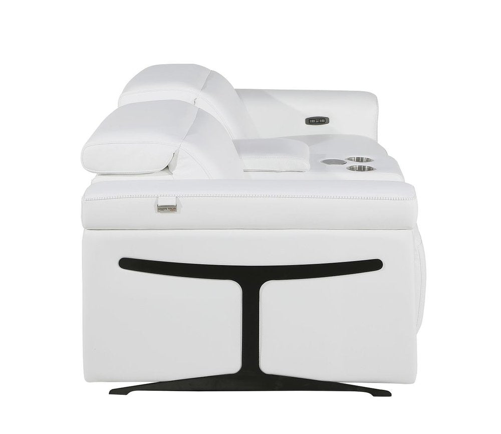 86" White and Black Italian Leather Power Reclining Loveseat With Storage
