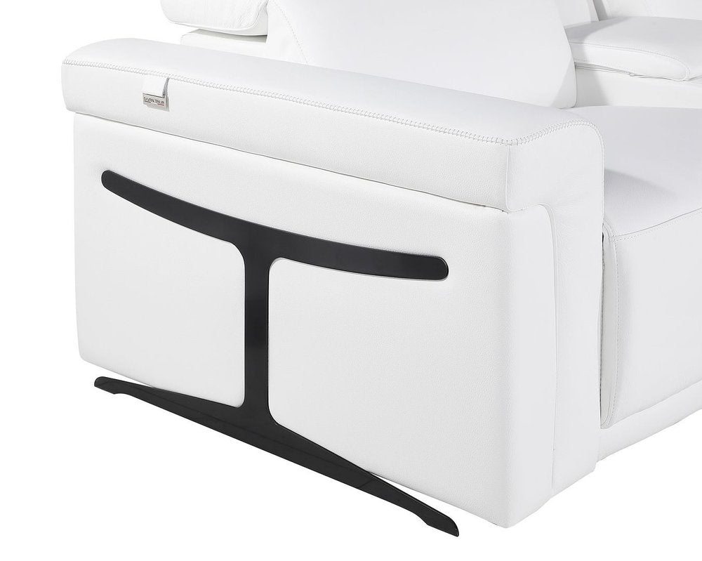 86" White and Black Italian Leather Power Reclining Loveseat With Storage