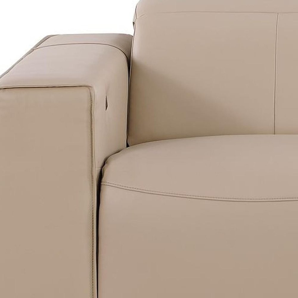 80" Cream and Brown Leather Power Reclining Loveseat