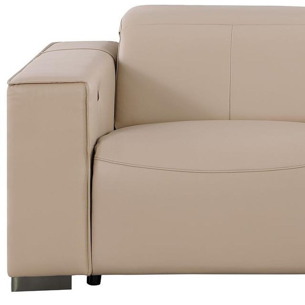 80" Cream and Brown Leather Power Reclining Loveseat