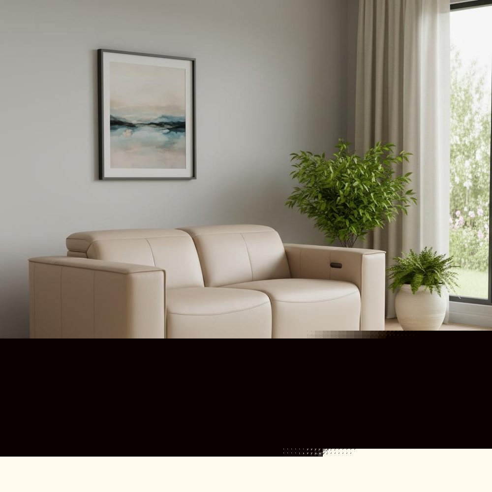 80" Cream and Brown Leather Power Reclining Loveseat