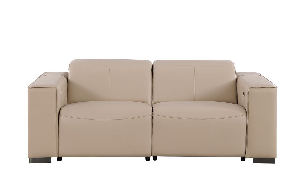 80" Cream and Brown Leather Power Reclining Loveseat