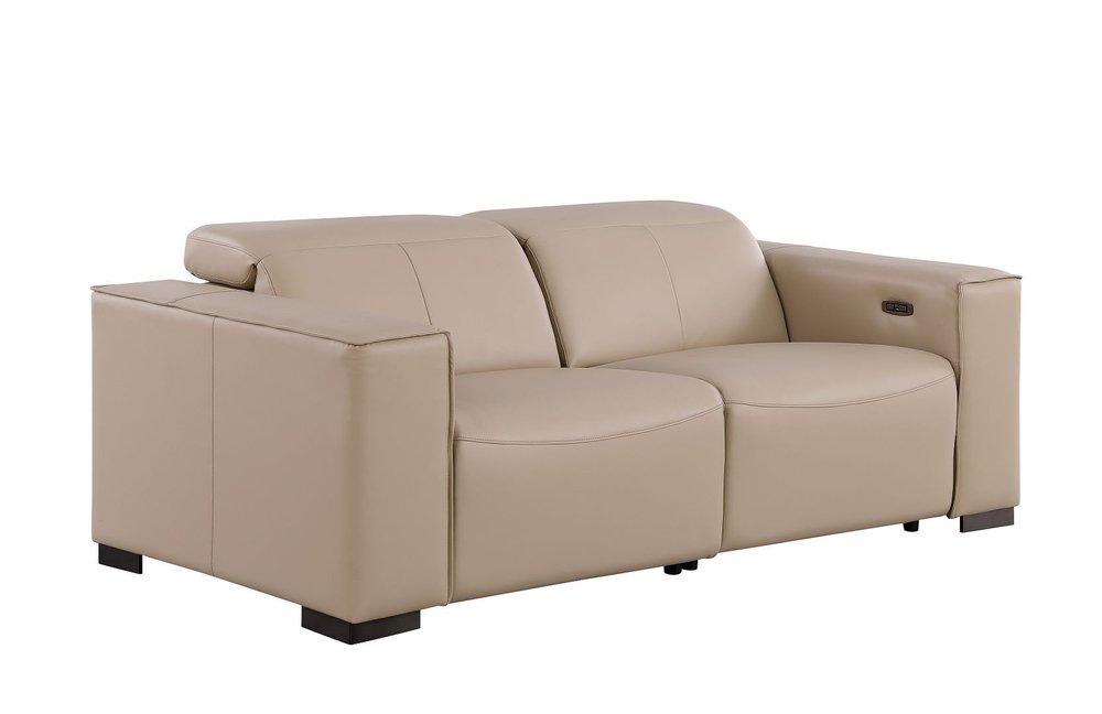 80" Cream and Brown Leather Power Reclining Loveseat