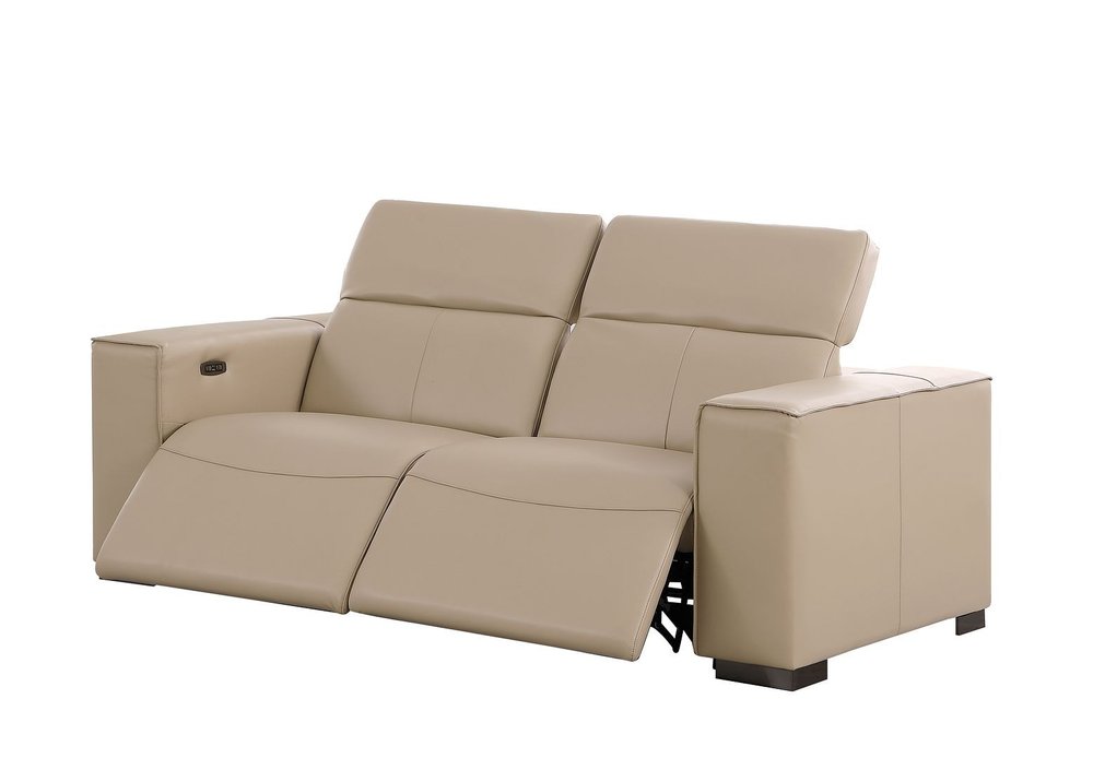 80" Cream and Brown Leather Power Reclining Loveseat