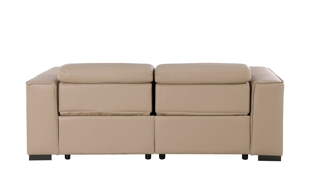 80" Cream and Brown Leather Power Reclining Loveseat