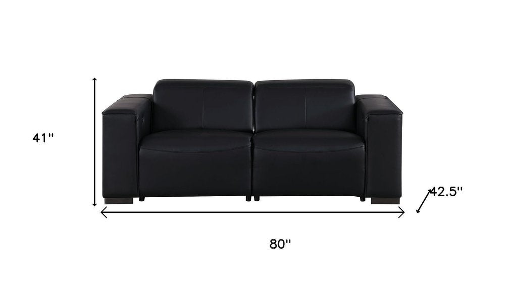 80" Black and Brown Leather Power Reclining Loveseat