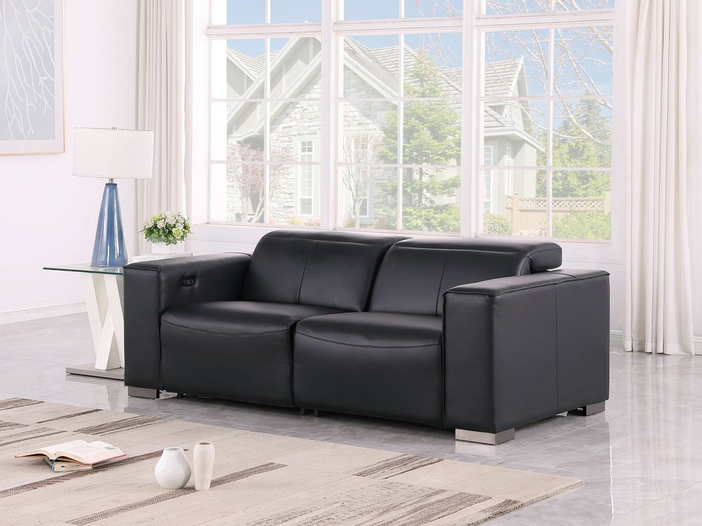 80" Black and Brown Leather Power Reclining Loveseat