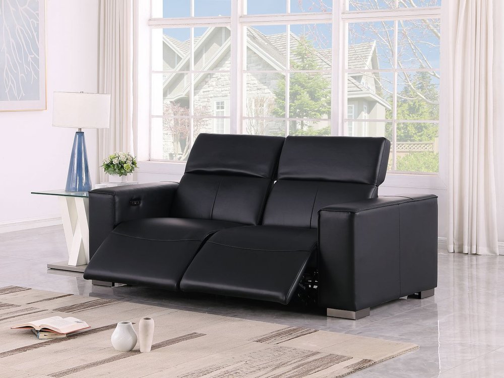 80" Black and Brown Leather Power Reclining Loveseat