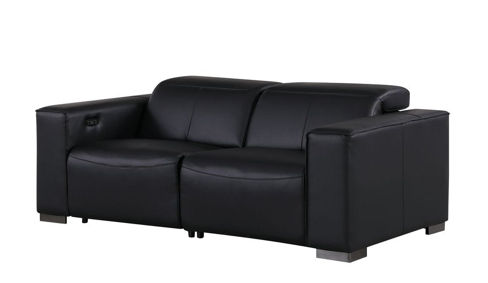 80" Black and Brown Leather Power Reclining Loveseat