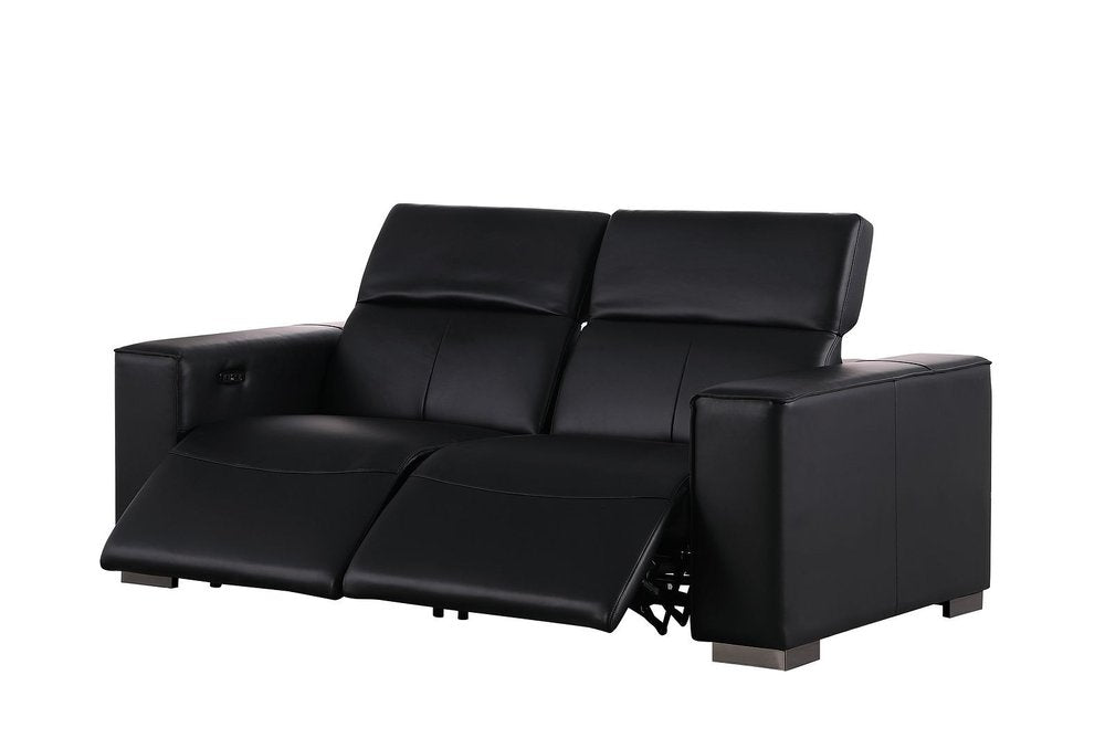 80" Black and Brown Leather Power Reclining Loveseat