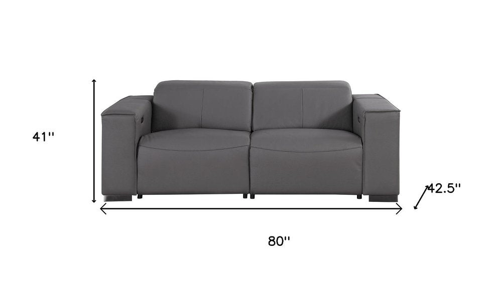 80" Black and Brown Leather Power Reclining Loveseat