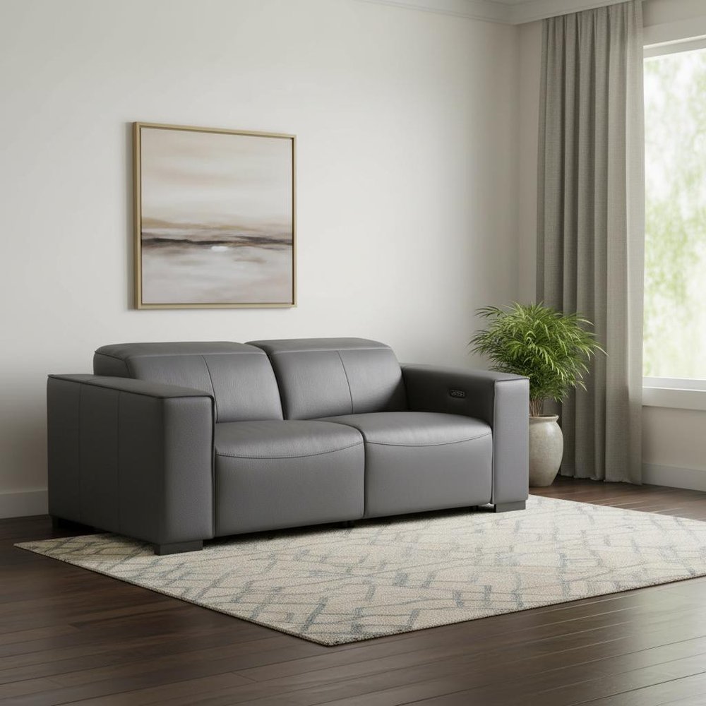 80" Black and Brown Leather Power Reclining Loveseat