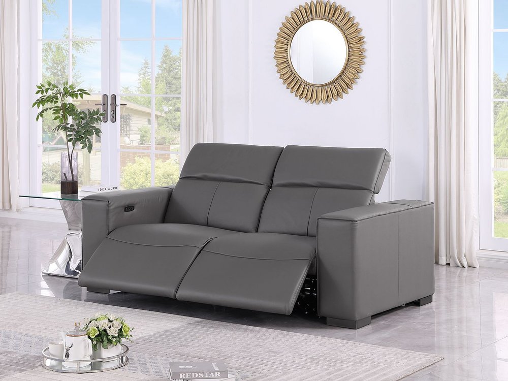 80" Black and Brown Leather Power Reclining Loveseat