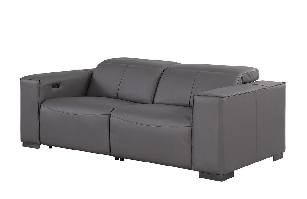 80" Black and Brown Leather Power Reclining Loveseat