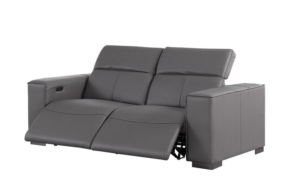 80" Black and Brown Leather Power Reclining Loveseat