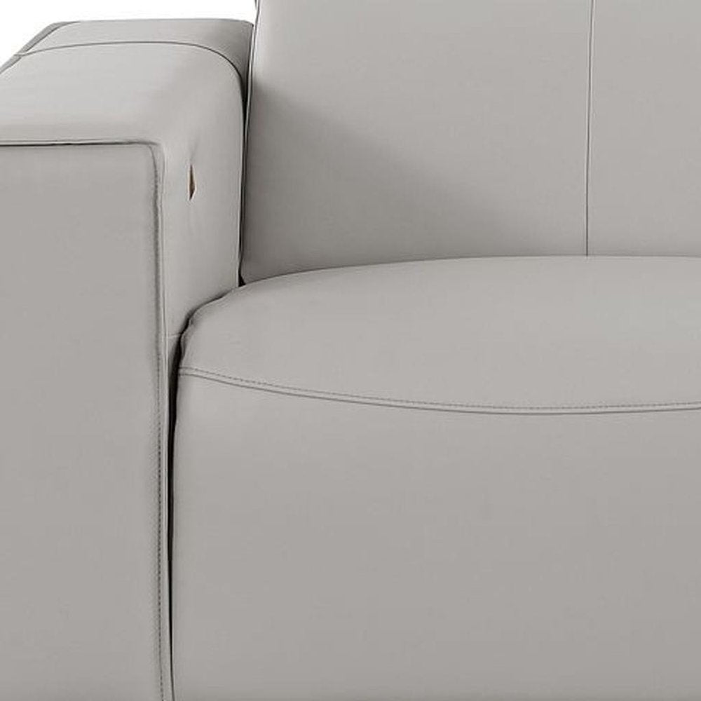 80" Light Gray and Brown Leather Power Reclining Loveseat