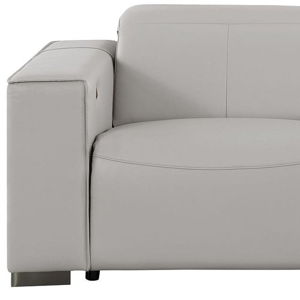 80" Light Gray and Brown Leather Power Reclining Loveseat