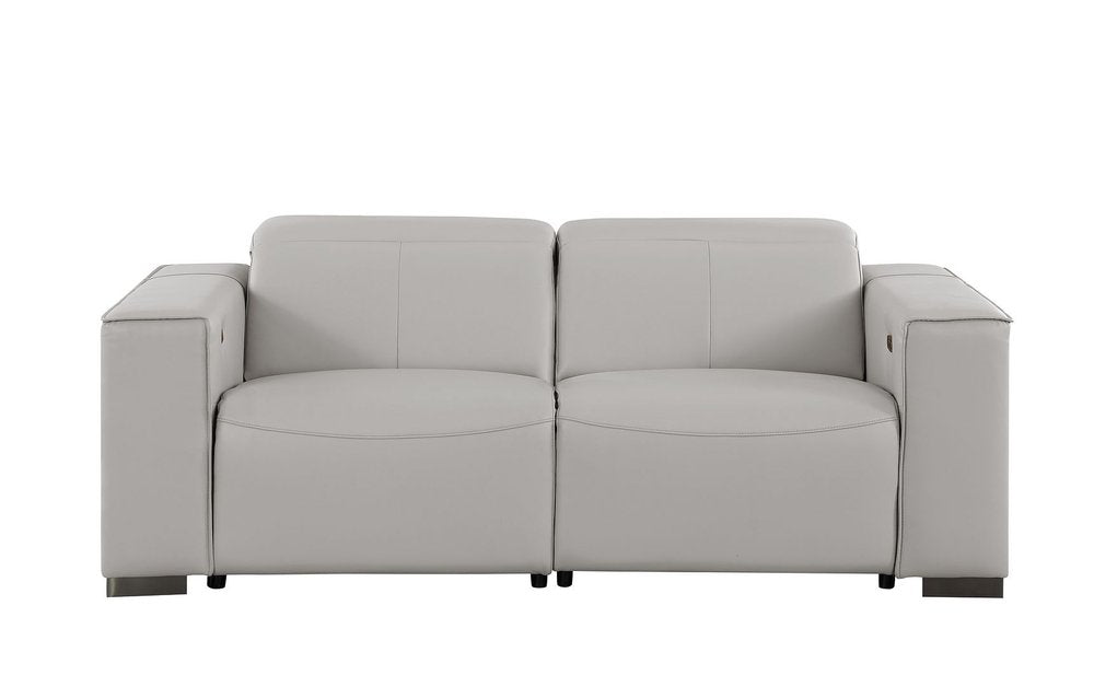 80" Light Gray and Brown Leather Power Reclining Loveseat