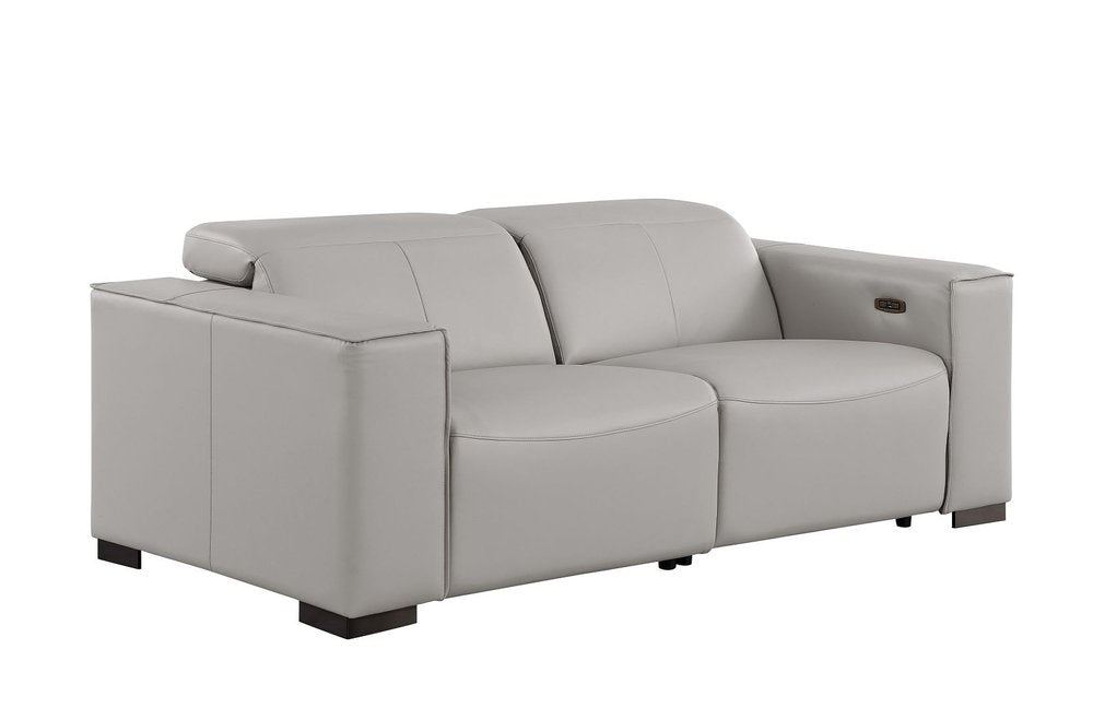 80" Light Gray and Brown Leather Power Reclining Loveseat