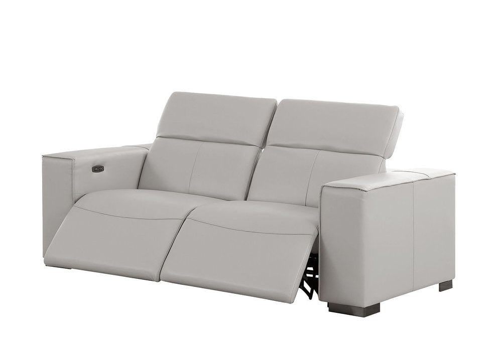 80" Light Gray and Brown Leather Power Reclining Loveseat