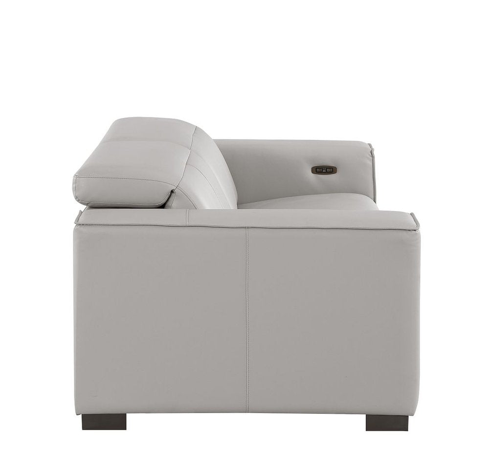 80" Light Gray and Brown Leather Power Reclining Loveseat