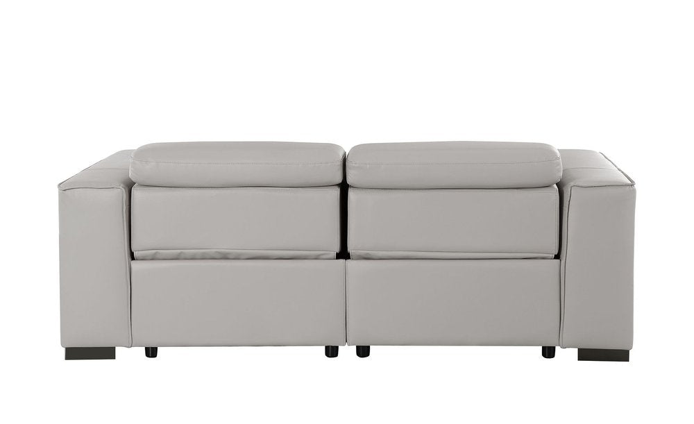 80" Light Gray and Brown Leather Power Reclining Loveseat