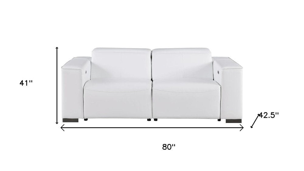 80" White and Brown Leather Power Reclining Loveseat