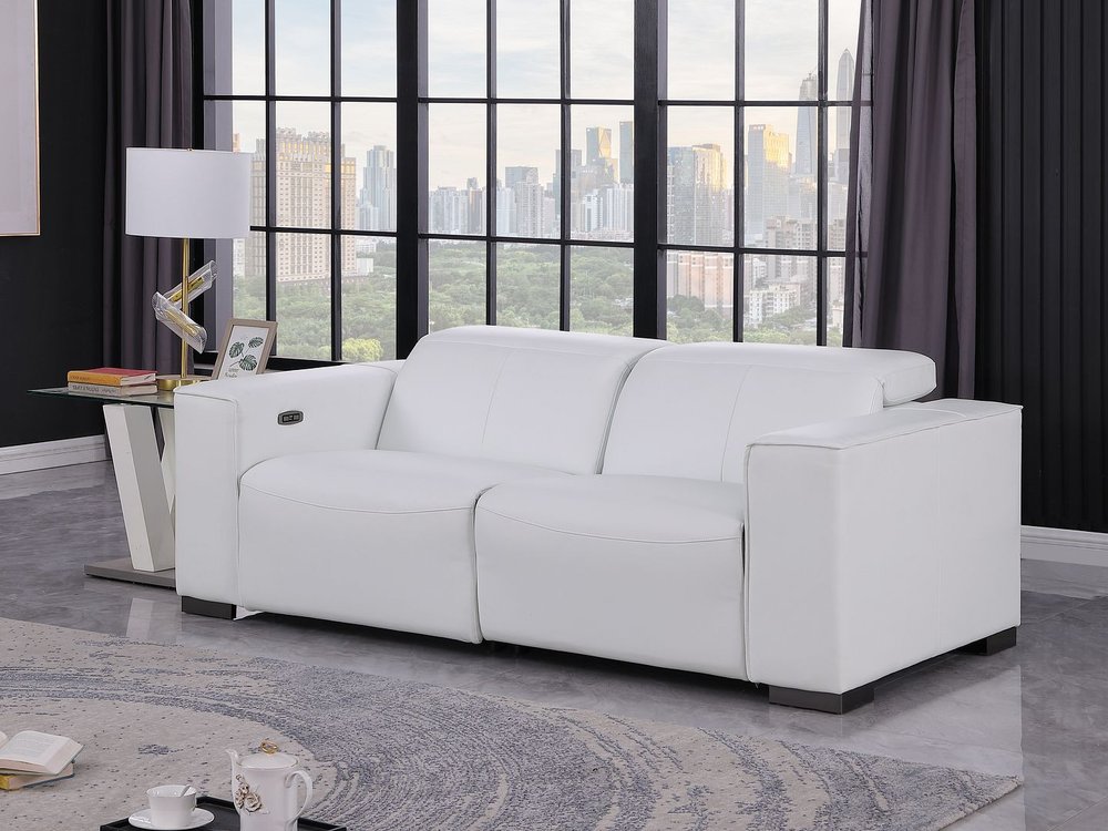 80" White and Brown Leather Power Reclining Loveseat