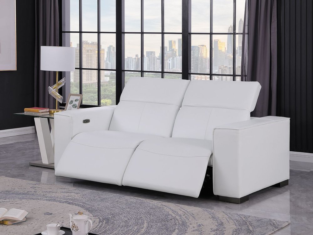 80" White and Brown Leather Power Reclining Loveseat