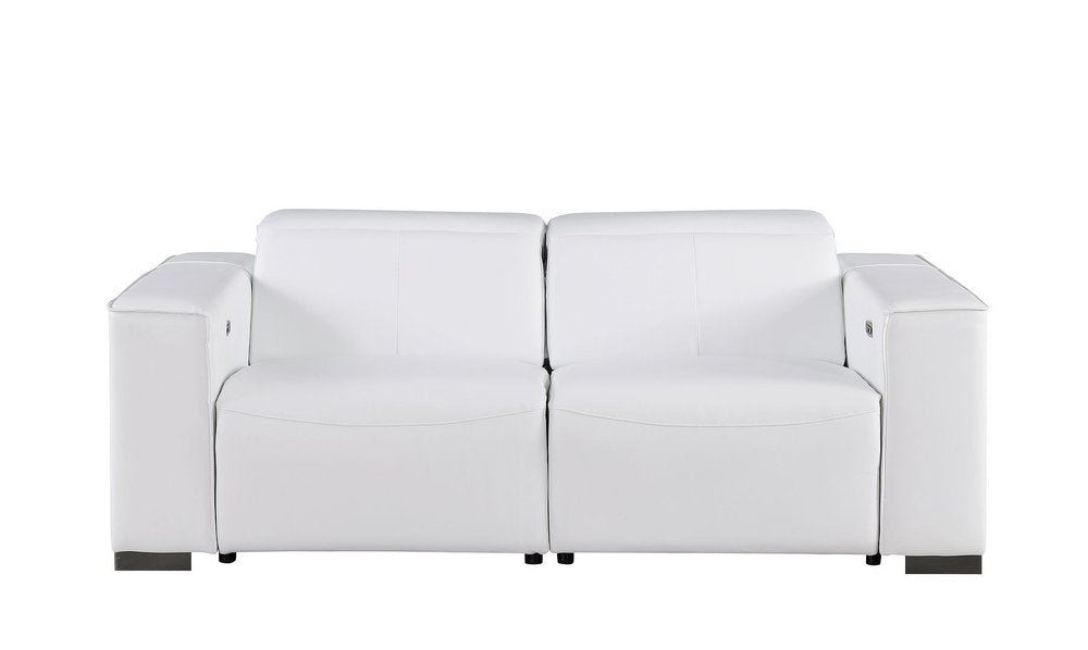 80" White and Brown Leather Power Reclining Loveseat