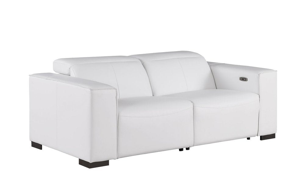 80" White and Brown Leather Power Reclining Loveseat