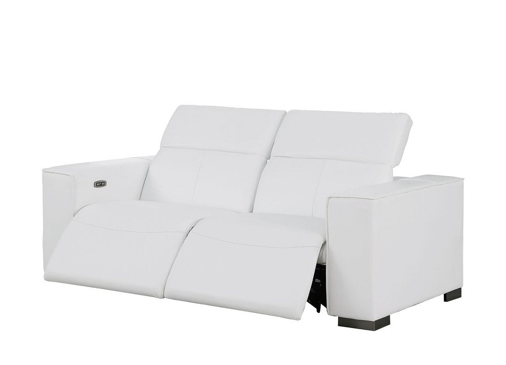 80" White and Brown Leather Power Reclining Loveseat