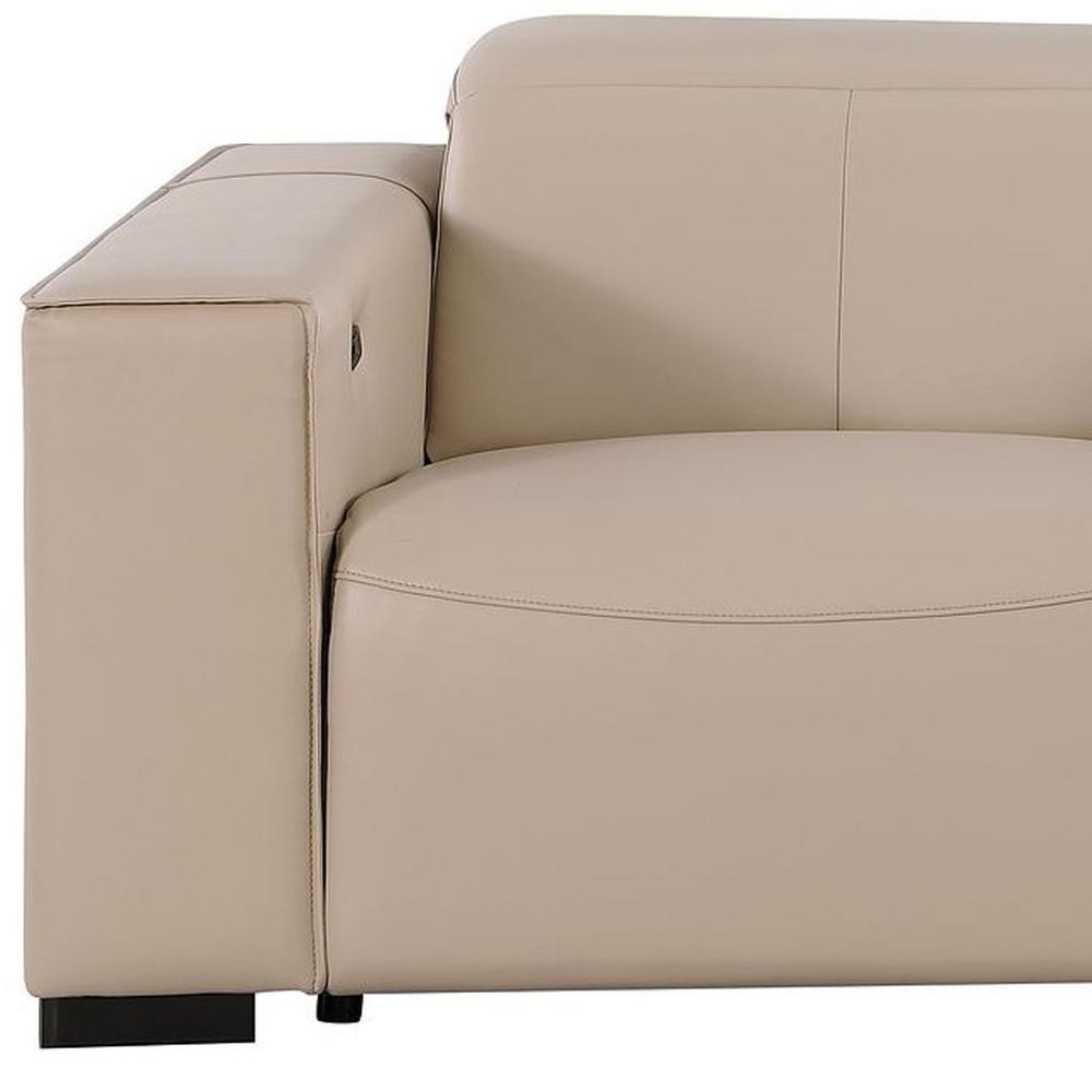93" Cream and Brown Leather Power Reclining Loveseat With Storage