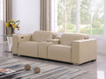 93" Cream and Brown Leather Power Reclining Loveseat With Storage