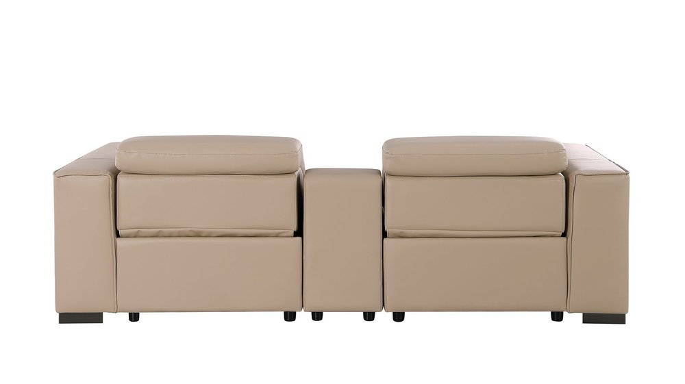 93" Cream and Brown Leather Power Reclining Loveseat With Storage