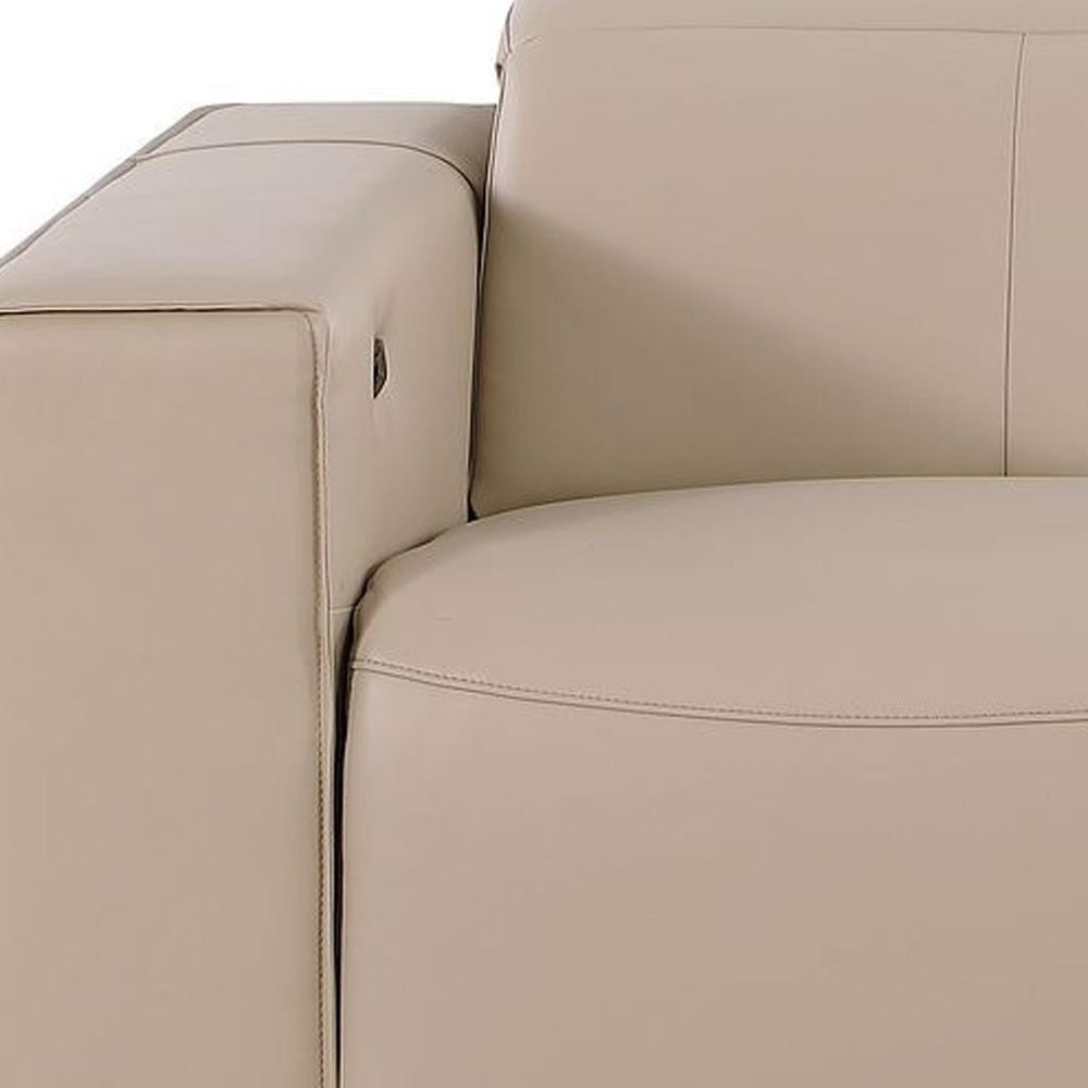 93" Cream and Brown Leather Power Reclining Loveseat With Storage