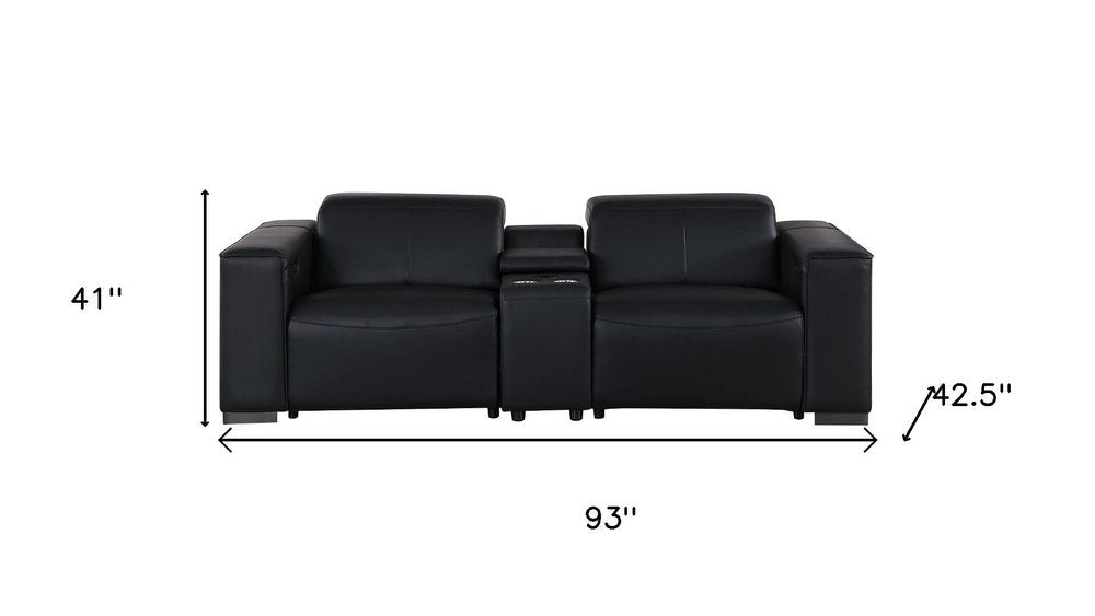 93" Black and Brown Leather Power Reclining Loveseat With Storage