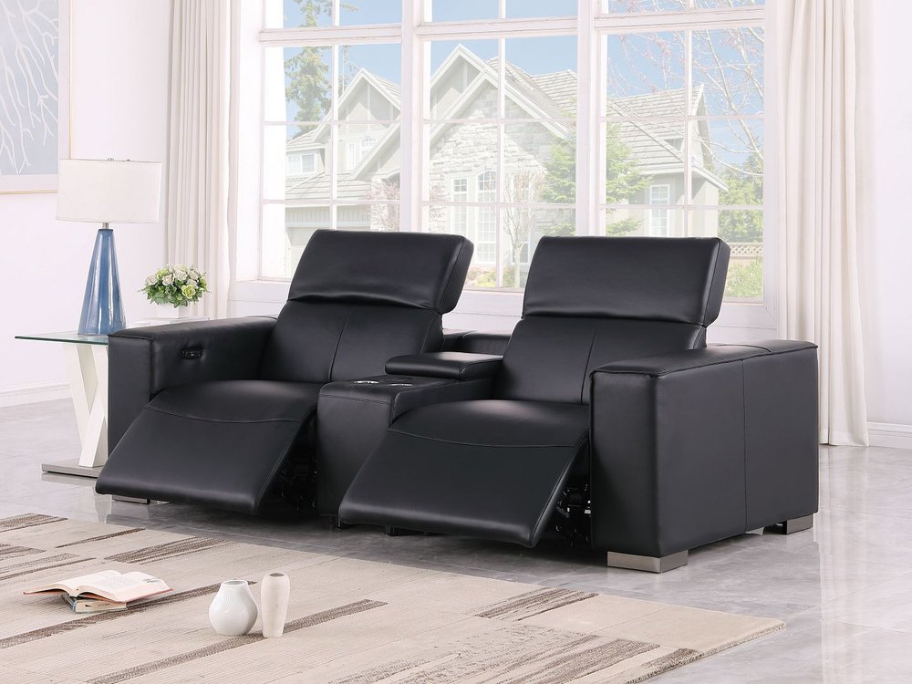 93" Black and Brown Leather Power Reclining Loveseat With Storage
