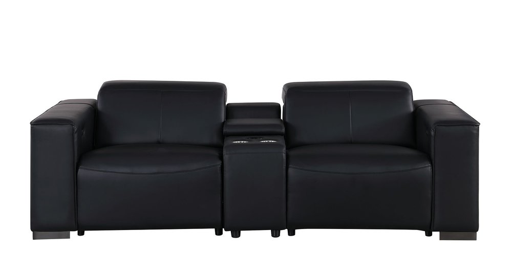 93" Black and Brown Leather Power Reclining Loveseat With Storage