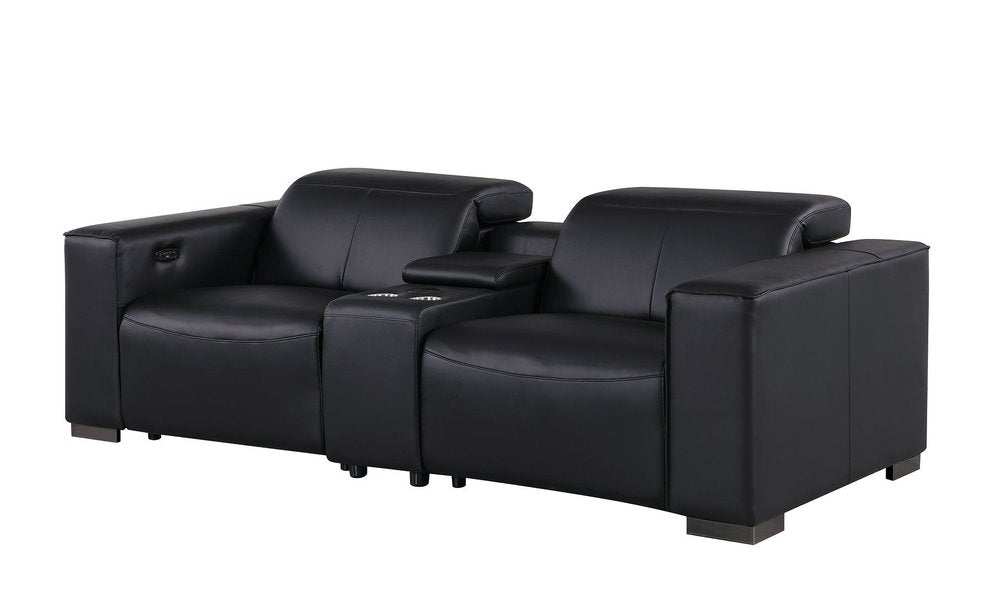 93" Black and Brown Leather Power Reclining Loveseat With Storage