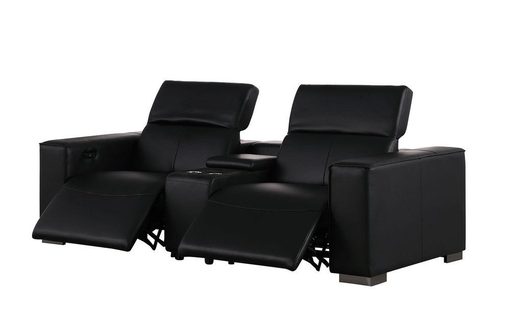 93" Black and Brown Leather Power Reclining Loveseat With Storage